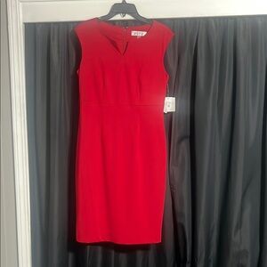 Kasper Red Sleeveless V-Neck Sheath Dress